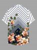 Chemise hawaïenne grande taille à imprimé zigzag, fleurs, feuilles, branches, boutons et poches pour homme - Blanc 6XL