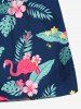 Plus Size Tropical Leaf Hibiscus Flower Flamingo Print Hawaii Drawstring Pocket Beach Shorts For Men -  