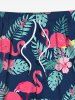 Plus Size Tropical Leaf Hibiscus Flower Flamingo Print Hawaii Drawstring Pocket Beach Shorts For Men -  