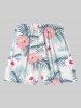 Plus Size Hibiscus Flowers Tropical Leaf Coconut Tree Print Hawaii Beach Shorts For Men -  