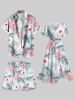 Plus Size Hibiscus Flowers Tropical Leaf Coconut Tree Print Hawaii Beach Shorts For Men -  