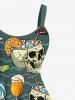 Robe débardeur hawaïenne grande taille à imprimé tête de mort, noix de coco, jus d'orange et fleurs - Vert L