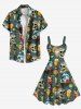 Robe débardeur hawaïenne grande taille à imprimé tête de mort, noix de coco, jus d'orange et fleurs - Vert 5X