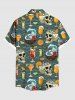 Chemise hawaïenne grande taille à imprimé tête de mort, noix de coco, jus d'orange, fleurs, boutons et poches pour homme - Vert 5XL