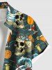 Chemise hawaïenne grande taille à imprimé tête de mort, noix de coco, jus d'orange, fleurs, boutons et poches pour homme - Vert 5XL
