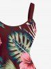 Robe débardeur hawaïenne grande taille à imprimé feuilles tropicales et fleurs d'hibiscus - Rouge foncé XS