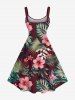 Robe débardeur hawaïenne grande taille à imprimé feuilles tropicales et fleurs d'hibiscus - Rouge foncé XS