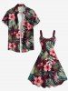 Plus Size Tropical Leaf Hibiscus Flowers Print Hawaii Tank Dress -  