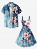 Robe débardeur hawaïenne grande taille à imprimé feuilles et fleurs ombré tie-dye - Bleu 4X