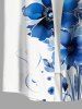 Plus Size Watercolor Flowers Print Buttons Pocket Hawaii Shirt For Men -  