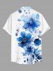 Plus Size Watercolor Flowers Print Buttons Pocket Hawaii Shirt For Men -  