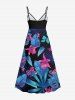 Robe camisole hawaïenne grande taille à imprimé tropical, fleurs, feuilles, papillons - Noir L