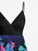 Plus Size Flowers Leaf Butterfly Tropical Print Surplice Hawaii Cami Dress -  