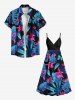 Plus Size Flowers Leaf Butterfly Tropical Print Surplice Hawaii Cami Dress -  
