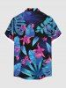 Plus Size Flowers Leaf Butterfly Tropical Print Buttons Pocket Hawaii Shirt For Men -  