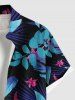 Plus Size Flowers Leaf Butterfly Tropical Print Buttons Pocket Hawaii Shirt For Men -  