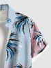 Chemise hawaïenne grande taille à imprimé cocotiers ombré et colorblock, boutons et poches, pour homme - Bleu clair 6XL