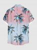 Chemise hawaïenne grande taille à imprimé cocotiers ombré et colorblock, boutons et poches, pour homme - Bleu clair 6XL