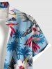 Plus Size Hibiscus Flowers Leaf Coconut Tree Print Buttons Pocket Hawaii Shirt For Men -  
