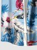 Plus Size Hibiscus Flowers Leaf Coconut Tree Print Buttons Pocket Hawaii Shirt For Men -  
