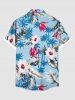 Plus Size Hibiscus Flowers Leaf Coconut Tree Print Buttons Pocket Hawaii Shirt For Men -  