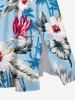 Robe mi-longue hawaïenne fendue grande taille à imprimé fleurs d'hibiscus, feuilles et cocotiers - Bleu clair XS
