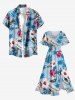 Robe mi-longue hawaïenne fendue grande taille à imprimé fleurs d'hibiscus, feuilles et cocotiers - Bleu clair XS