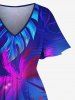 Robe mi-longue hawaïenne fendue à imprimé feuilles tropicales et cocotiers grande taille - Pourpre  5X