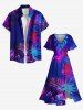 Robe mi-longue hawaïenne fendue à imprimé feuilles tropicales et cocotiers grande taille - Pourpre  5X