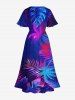 Robe mi-longue hawaïenne fendue à imprimé feuilles tropicales et cocotiers grande taille - Pourpre  5X