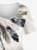 Plus Size Ethnic Feather Clock Tie Dye Print T-shirt -  