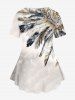 Plus Size Ethnic Feather Clock Tie Dye Print T-shirt -  