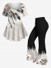 Pantalon évasé grande taille à imprimé ethnique plumes et horloge tie-dye - Noir 6X