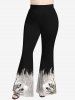 Pantalon évasé grande taille à imprimé ethnique plumes et horloge tie-dye - Noir 6X