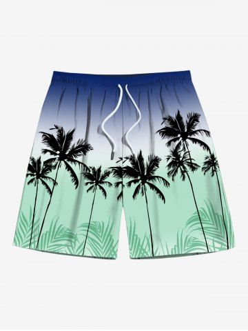 Plus Size Coconut Tree Tropical Leaf Ombre Colorblock Print Hawaii Beach Shorts For Men - GREEN - 5XL
