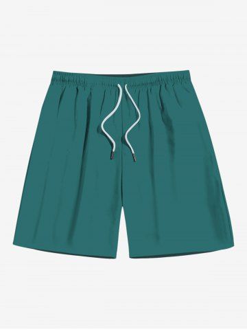 Plus Size Solid Color Pocket Drawstring Beach Shorts For Men - GREEN - M