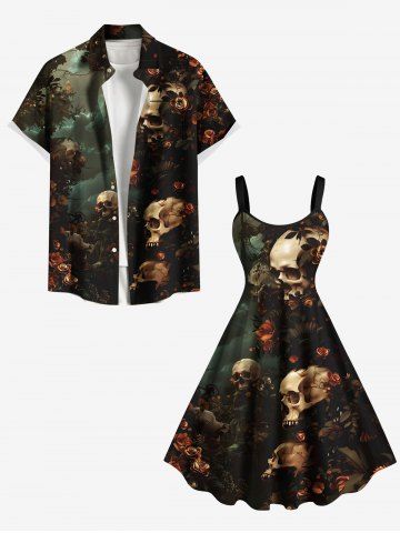 Skulls Rose Flower Cloud Print Plus Size Matching Hawaii Beach Outfit For Couples