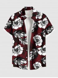Chemise hawaïenne grande taille à imprimé fleurs et feuilles, avec poches et boutons, pour homme - Rouge foncé M