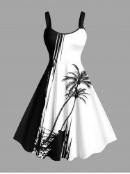 Plus Size Colorblock Coconut Tree Cliff Print Hawaii Tank Dress -  