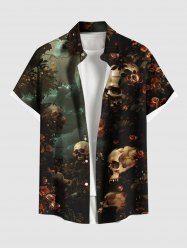Chemise hawaïenne grande taille à boutons et poches pour homme, motif tête de mort, rose, fleur, nuage - Vert profond L