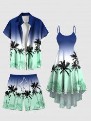 Coconut Tree Ombre Colorblock Print Plus Size Matching Hawaii Beach Outfit For Couples -  