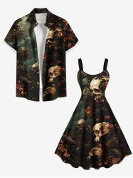 Skulls Rose Flower Cloud Print Plus Size Matching Hawaii Beach Outfit For Couples -  