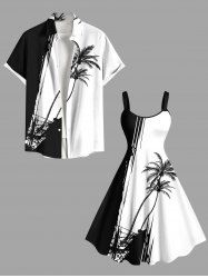 Colorblock Coconut Tree Cliff Print Plus Size Matching Hawaii Beach Outfit For Couples -  