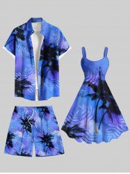 Coconut Tree Tropical Leaf Tie Dye Ombre Print Plus Size Matching Hawaii Beach Outfit For Couples -  