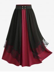 Gothic Plus Size Floral Lace Chiffon Layered A Line Skirt - Rouge foncé 2X | US 18-20