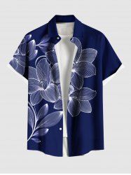 Chemise hawaïenne à imprimé floral et poches boutonnées pour homme, grande taille - Bleu 2XL
