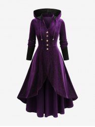 Manteau asymétrique à manches longues et capuche, empiècements à paillettes, boutons et volants, grande taille - Pourpre  M | US 10