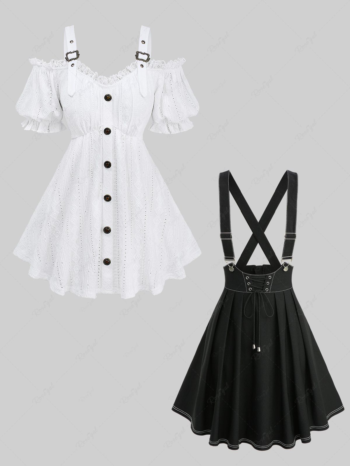 New Jacquard Embroidery Pointelle Hollow Out Top and Lace Up Crisscross A Line Suspender Skirt Plus Size Outfit  