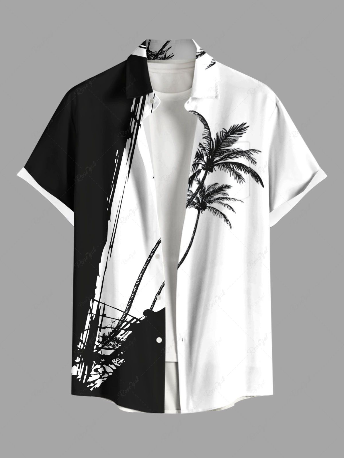 Chemise hawaïenne grande taille à imprimé cocotiers et falaises, avec poches et boutons, pour homme Blanc 6XL