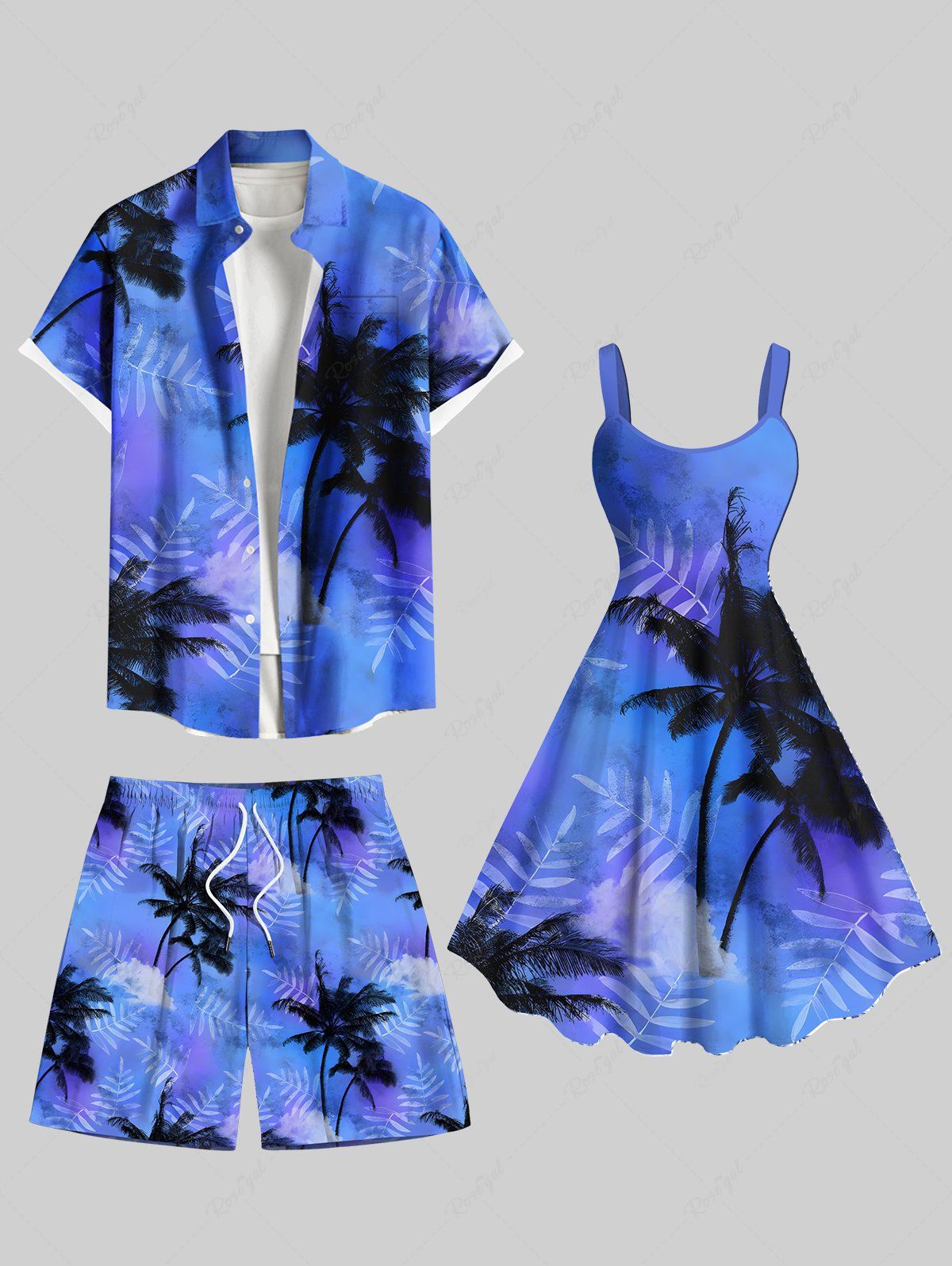 Unique Coconut Tree Tropical Leaf Tie Dye Ombre Print Plus Size Matching Hawaii Beach Outfit For Couples  